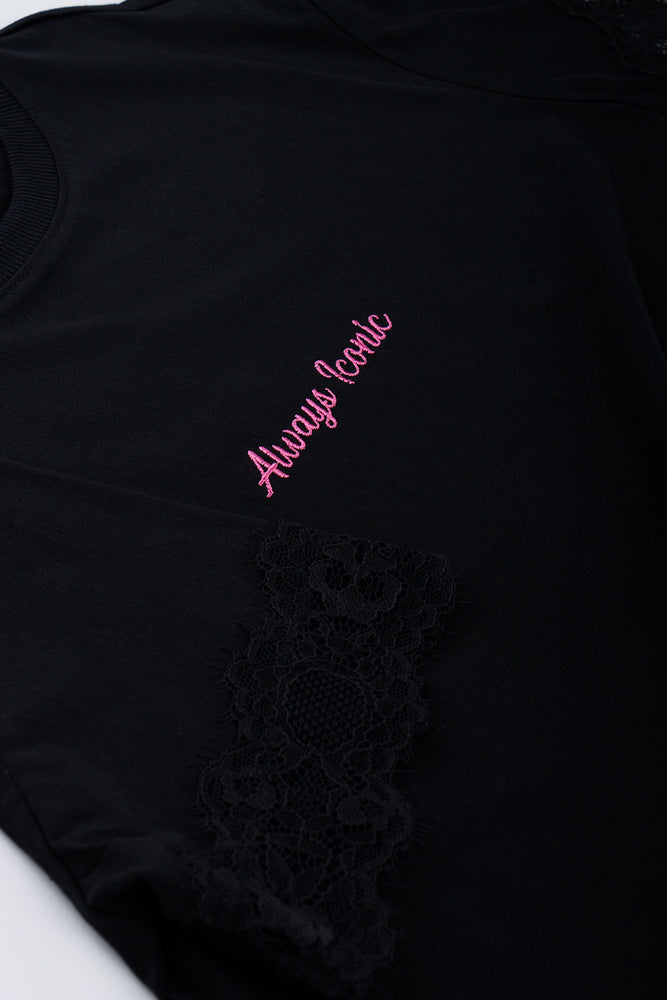 Black Lace Trim Oversized T-Shirt (1)