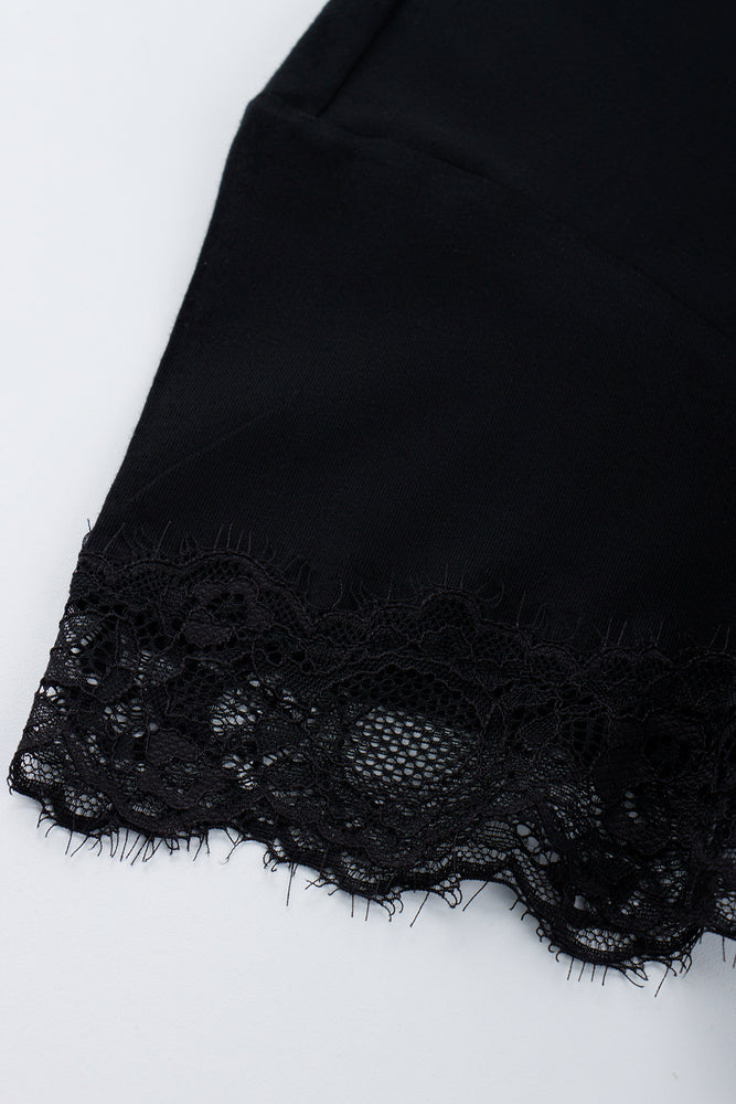 Black Lace Trim Oversized T-Shirt (2)