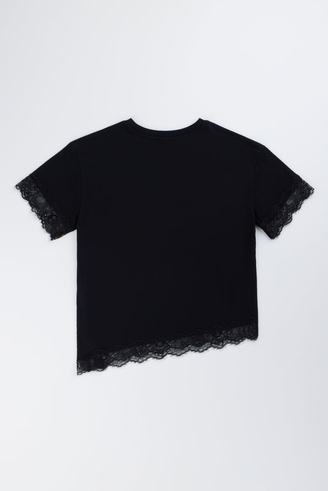 Black Lace Trim Oversized T-Shirt (3)