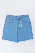 Blue Raw Edge Denim Shorts
