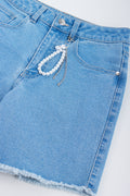 Blue Raw Edge Denim Shorts (1)