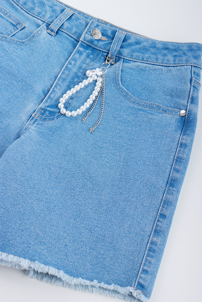 Blue Raw Edge Denim Shorts (1)