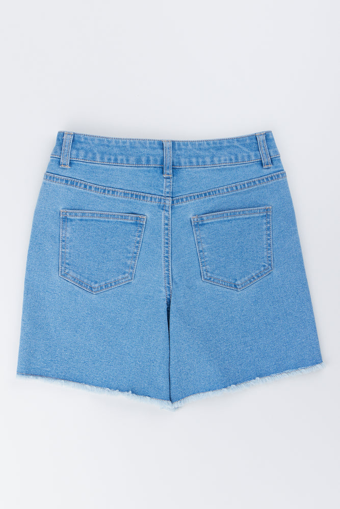 Blue Raw Edge Denim Shorts (2)