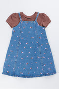 Floral Denim Pinafore Dress Set