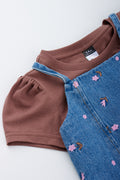 Floral Denim Pinafore Dress Set (1)
