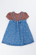 Floral Denim Pinafore Dress Set (2)