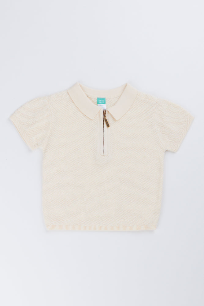 Cream Knit Zip Through Golfer