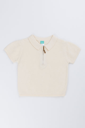 Cream Knit Zip Through Golfer