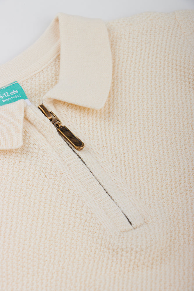 Cream Knit Zip Through Golfer (1)