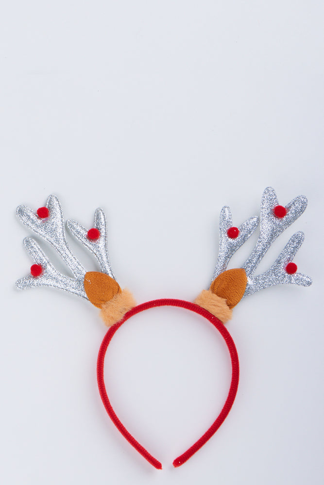 Silver Glitter Reindeer Antler Headband