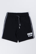 Black Crew Print Fleece Shorts
