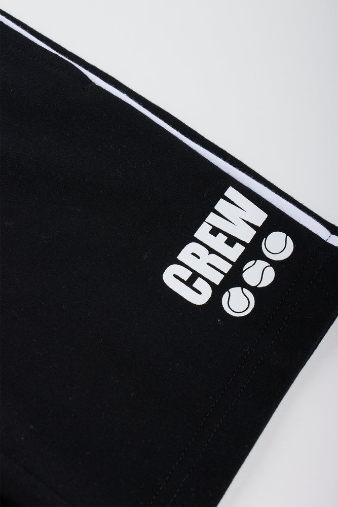Black Crew Print Fleece Shorts (1)