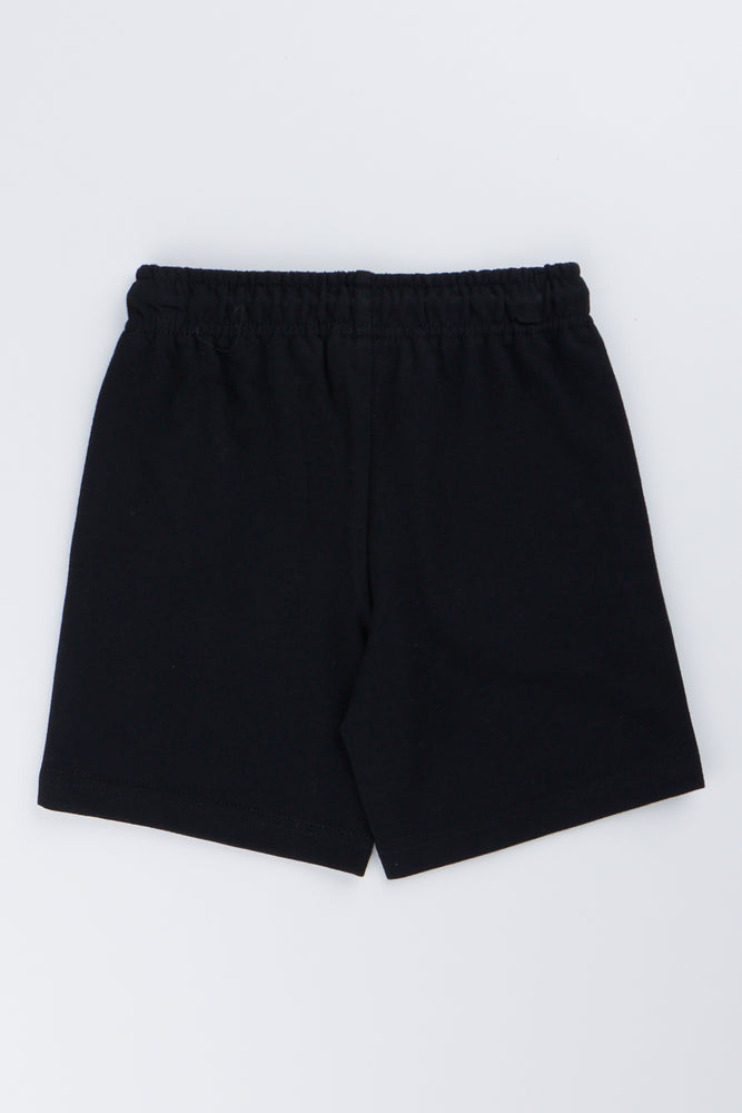 Black Crew Print Fleece Shorts (2)