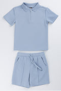 Blue Textured Golfer & Shorts Set