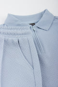 Blue Textured Golfer & Shorts Set (1)