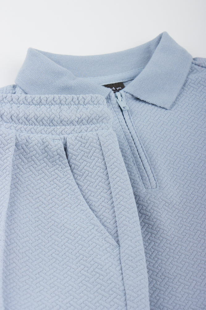 Blue Textured Golfer & Shorts Set (1)