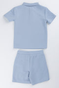 Blue Textured Golfer & Shorts Set (2)