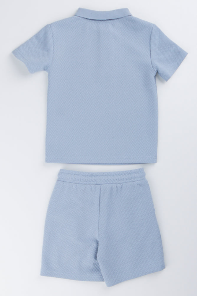 Blue Textured Golfer & Shorts Set (2)