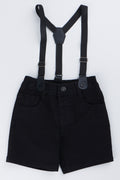 Black Denim Suspenders Shorts