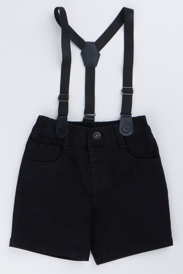 Black Denim Suspenders Shorts