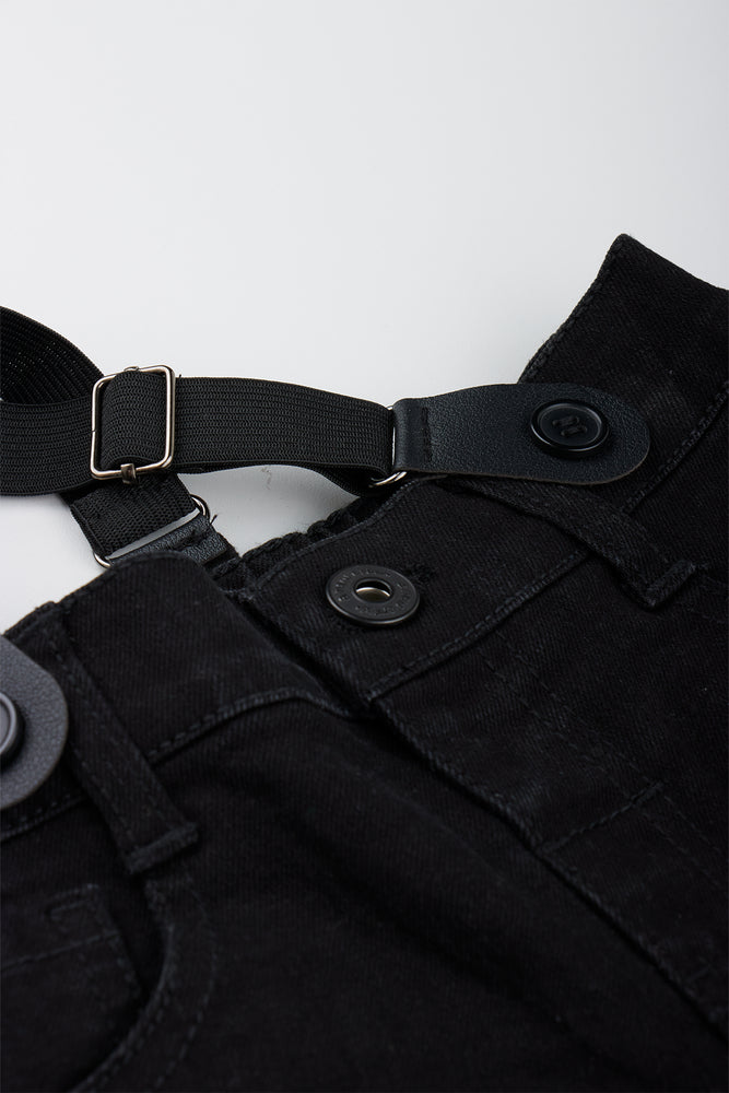 Black Denim Suspenders Shorts (1)