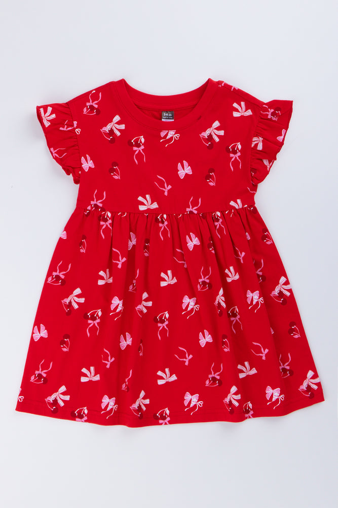 Red Cherry Bow Flutter Dress