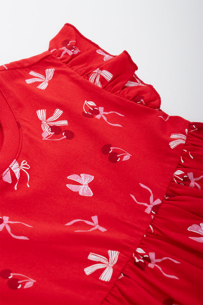 Red Cherry Bow Flutter Dress (1)