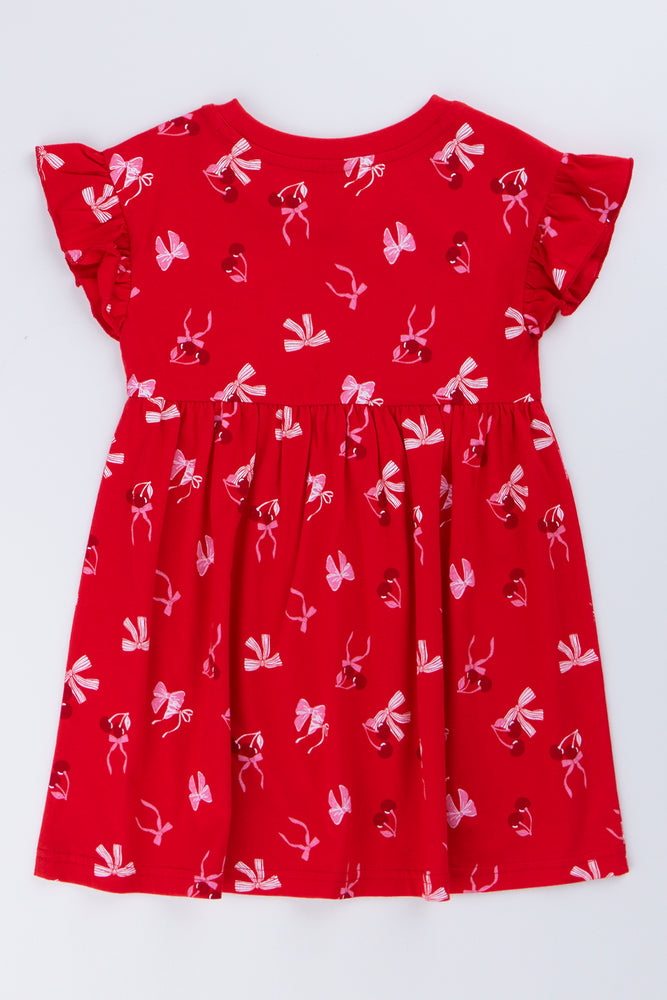 Red Cherry Bow Flutter Dress (2)