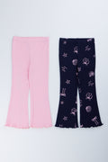 Pink & Navy 2 Pack Ribbed Flare Pants