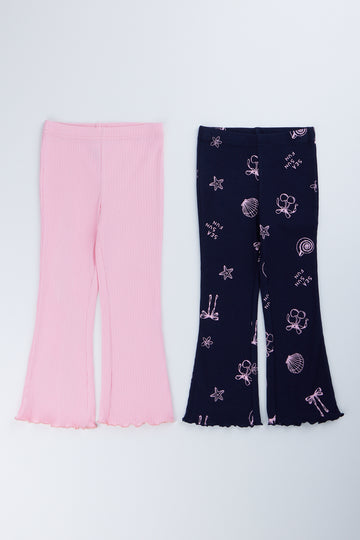 Pink & Navy 2 Pack Ribbed Flare Pants
