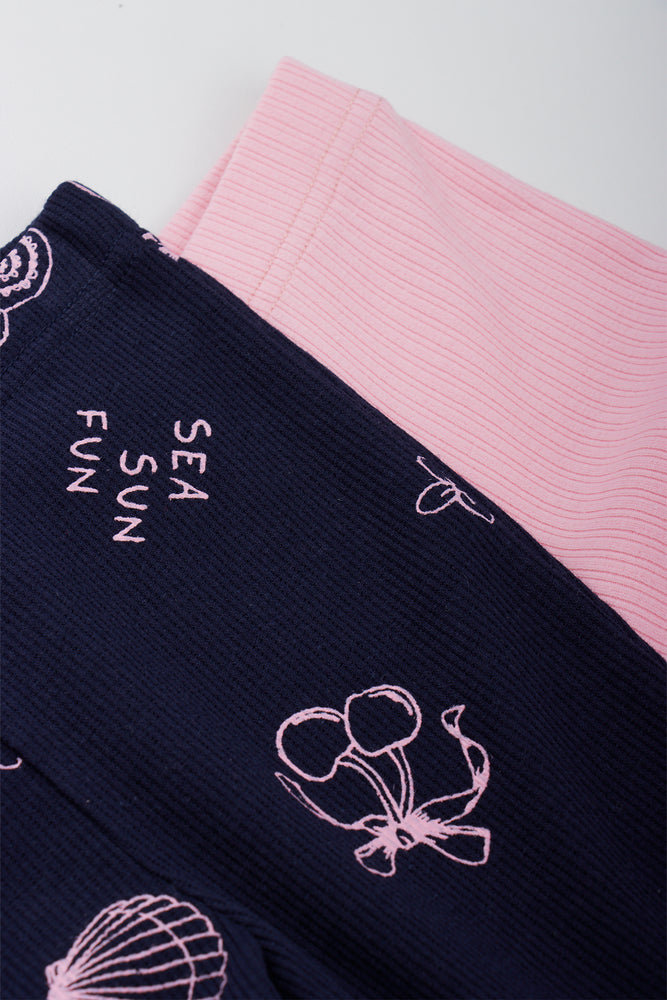 Pink & Navy 2 Pack Ribbed Flare Pants (1)