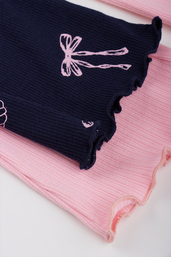 Pink & Navy 2 Pack Ribbed Flare Pants (2)