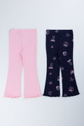 Pink & Navy 2 Pack Ribbed Flare Pants (3)