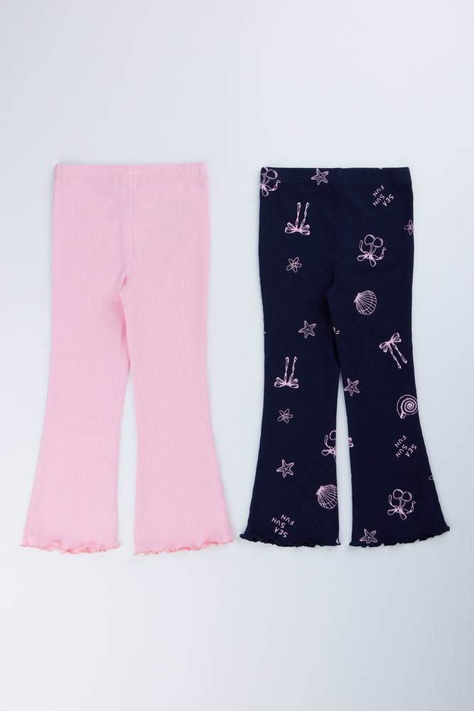 Pink & Navy 2 Pack Ribbed Flare Pants (3)