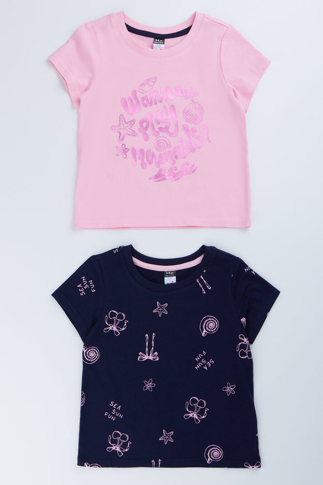 Pink & Navy 2 Pack Mermaid T-Shirts