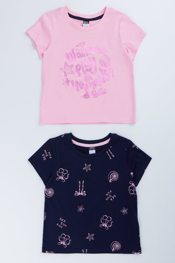 Pink & Navy 2 Pack Mermaid T-Shirts