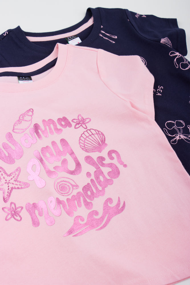 Pink & Navy 2 Pack Mermaid T-Shirts (1)