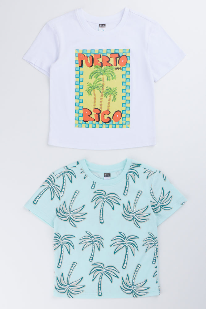 2 Pack Tropical Print T-Shirts