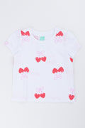 White Cherry Print Puff Sleeve T-Shirt