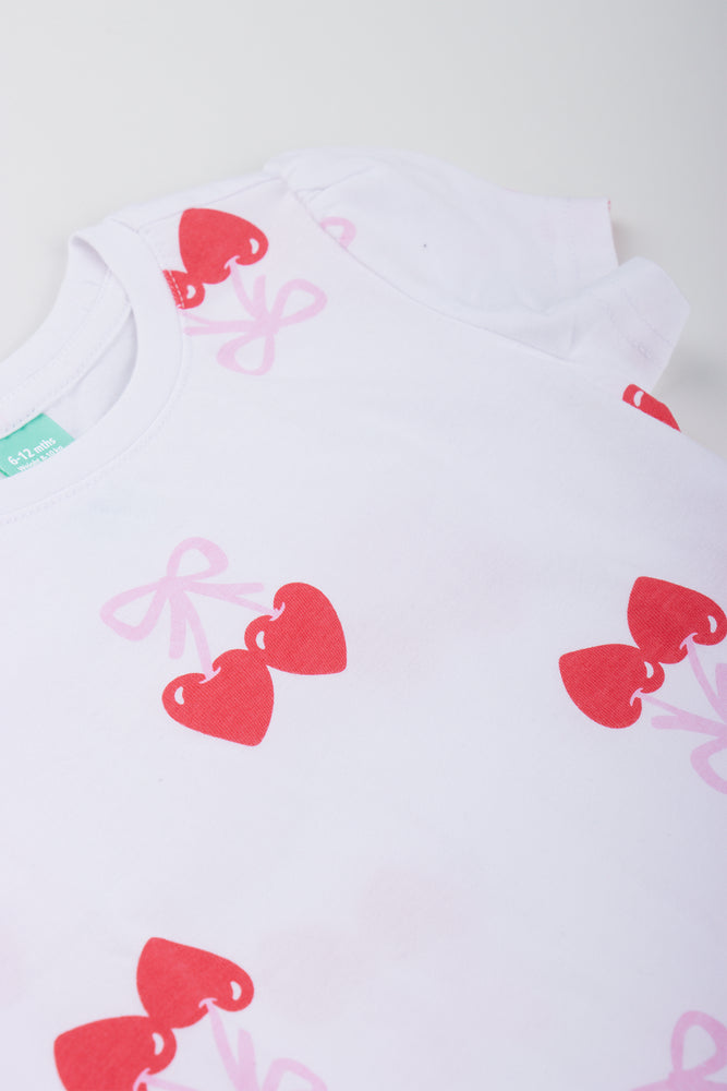White Cherry Print Puff Sleeve T-Shirt (1)