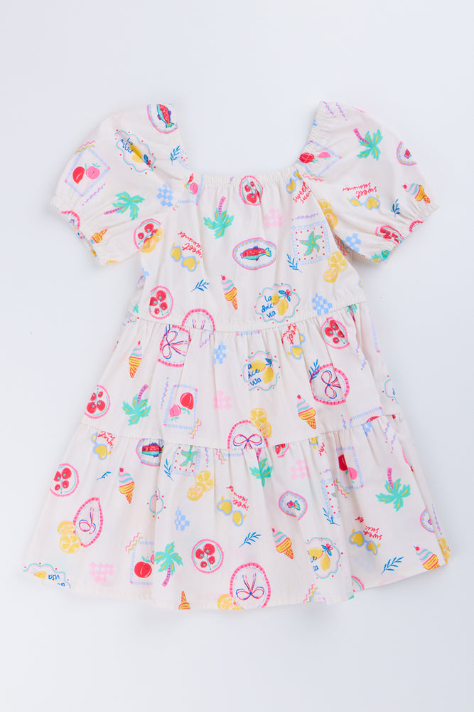 Coastal Print Tiered Dress