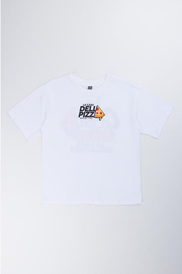 White Printed Pizza Graphic T-Shirt