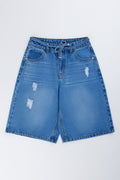 Blue Distressed Denim Jort