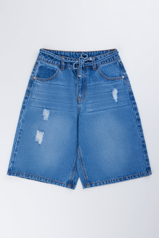 Blue Distressed Denim Jort