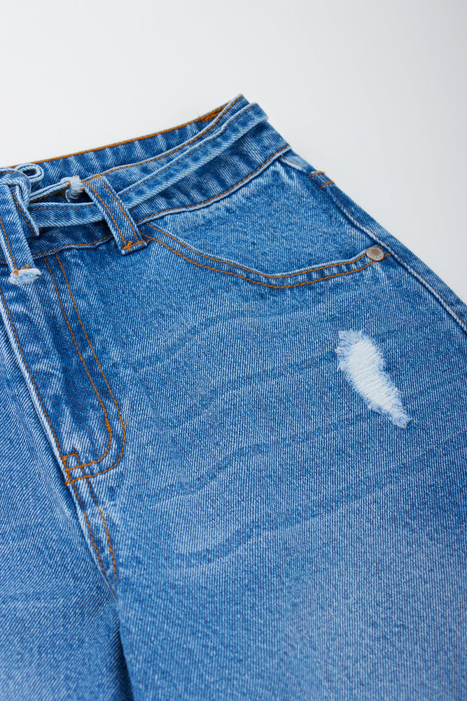 Blue Distressed Denim Jort (1)