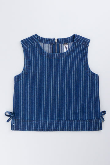 Navy Striped Denim Shell Top