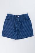 Blue Striped Denim Shorts