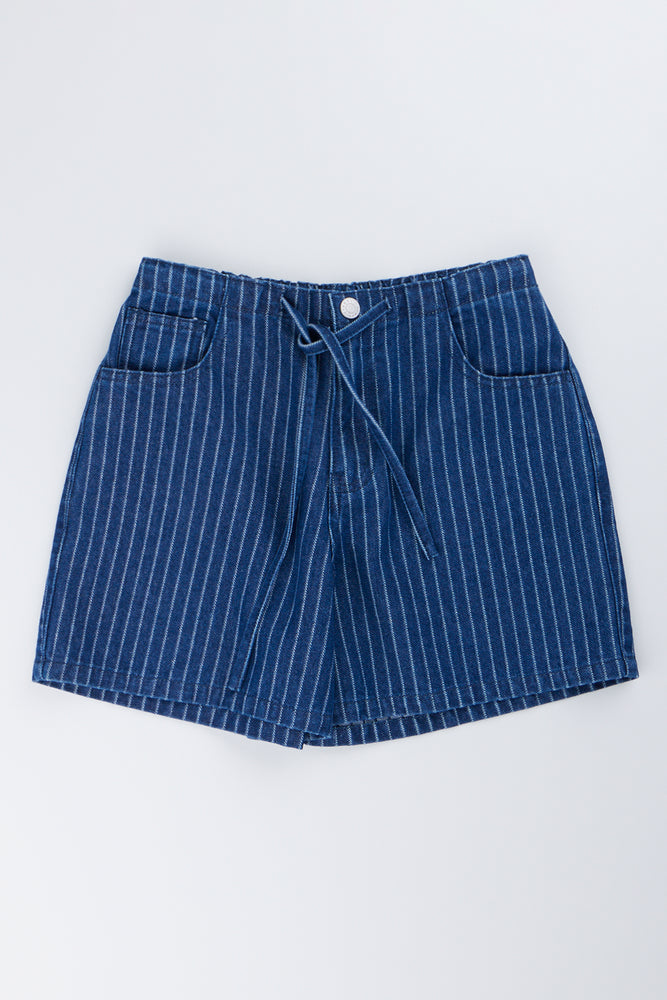 Blue Striped Denim Shorts