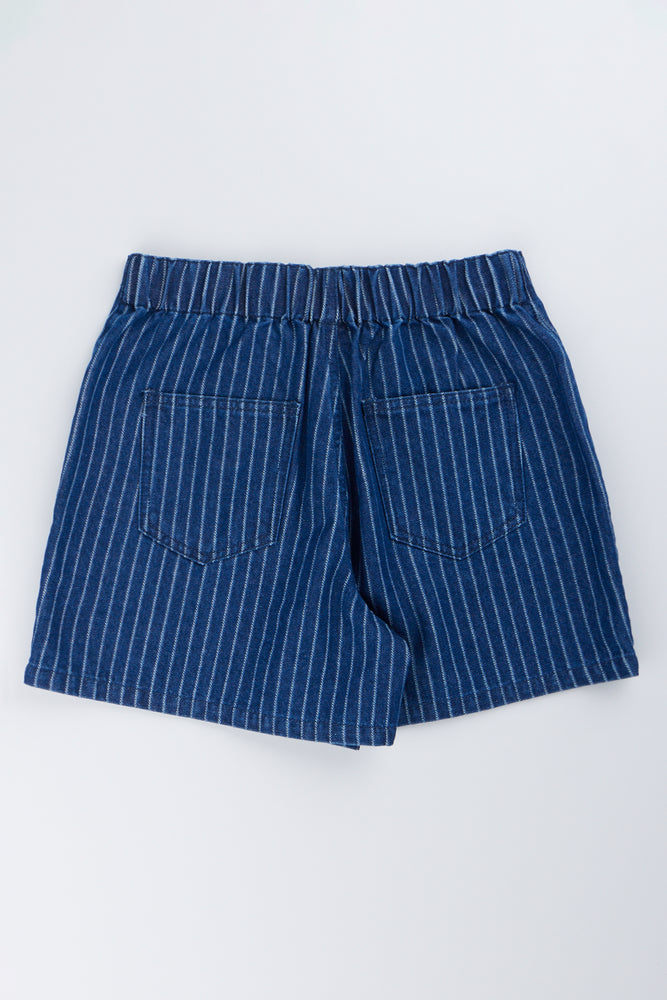 Blue Striped Denim Shorts (2)