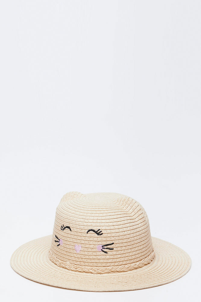 Cat Embroidered Straw Sun Hat (1)
